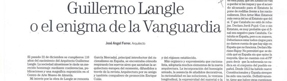 Article by José Ángel Ferrer, “Guillermo Langle o el enigma de Vanguardia”.