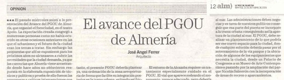 Artículo de José Ángel Ferrer, «Avance del PGOU de Almería».
